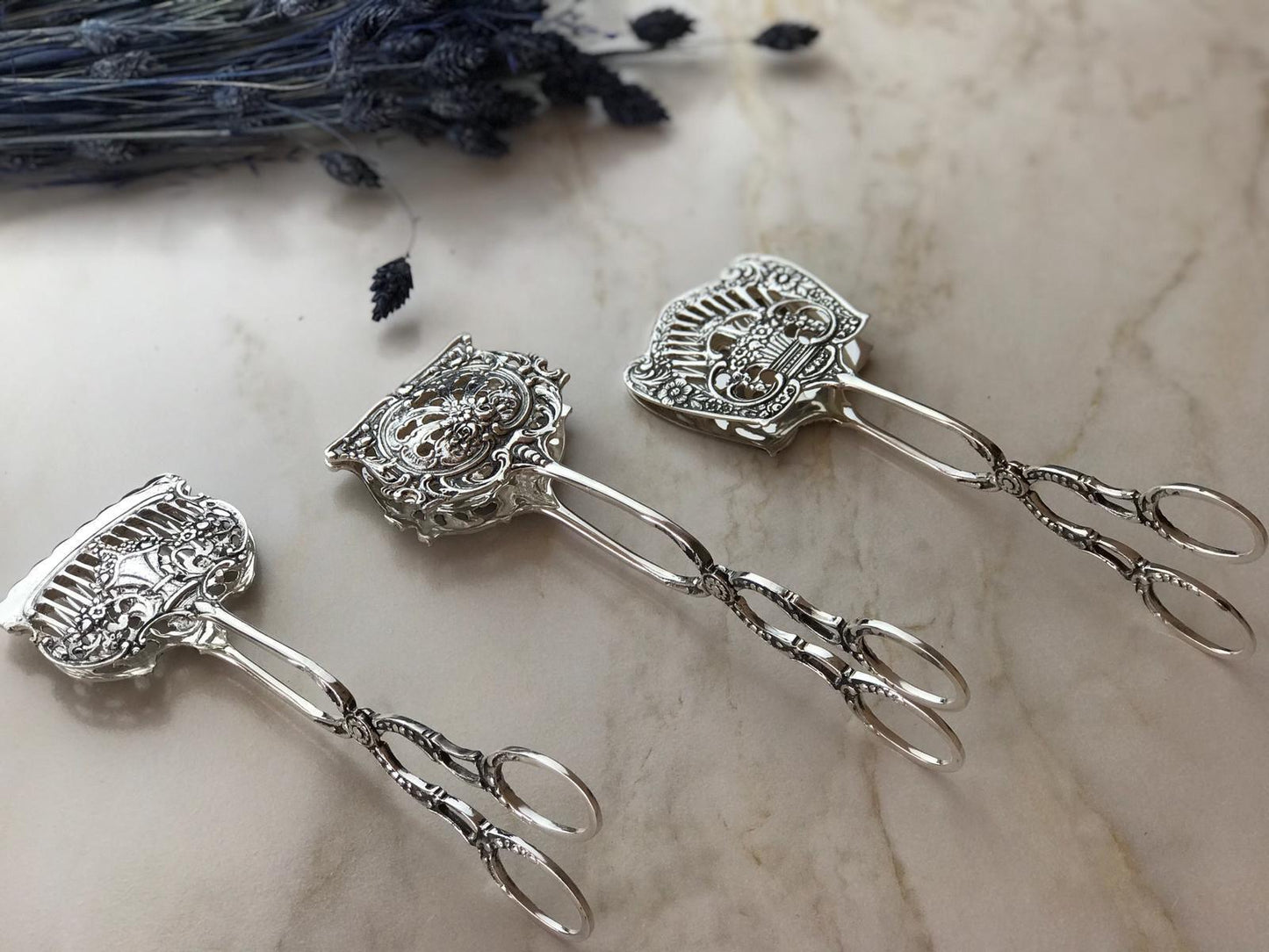 Argento Hane Ajurlu Gümüş Kaplama Klasik İkram Maşası - ( 18cm - 18cm - 18cm )