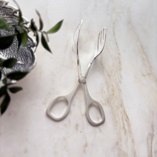 Argento Hane Minimalist Oluklu Gümüş Kaplama İkram Maşası - 14cm