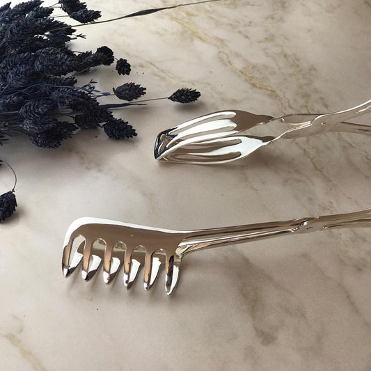 Argento Hane Sade Hatlı Gümüş Kaplama İkram Maşası - ( 19cm - 22cm )
