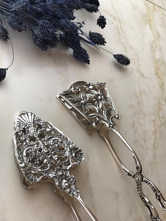 Argento Hane Ajurlu Gümüş Kaplama Klasik İkram Maşası - ( 18cm - 20cm - 18cm )