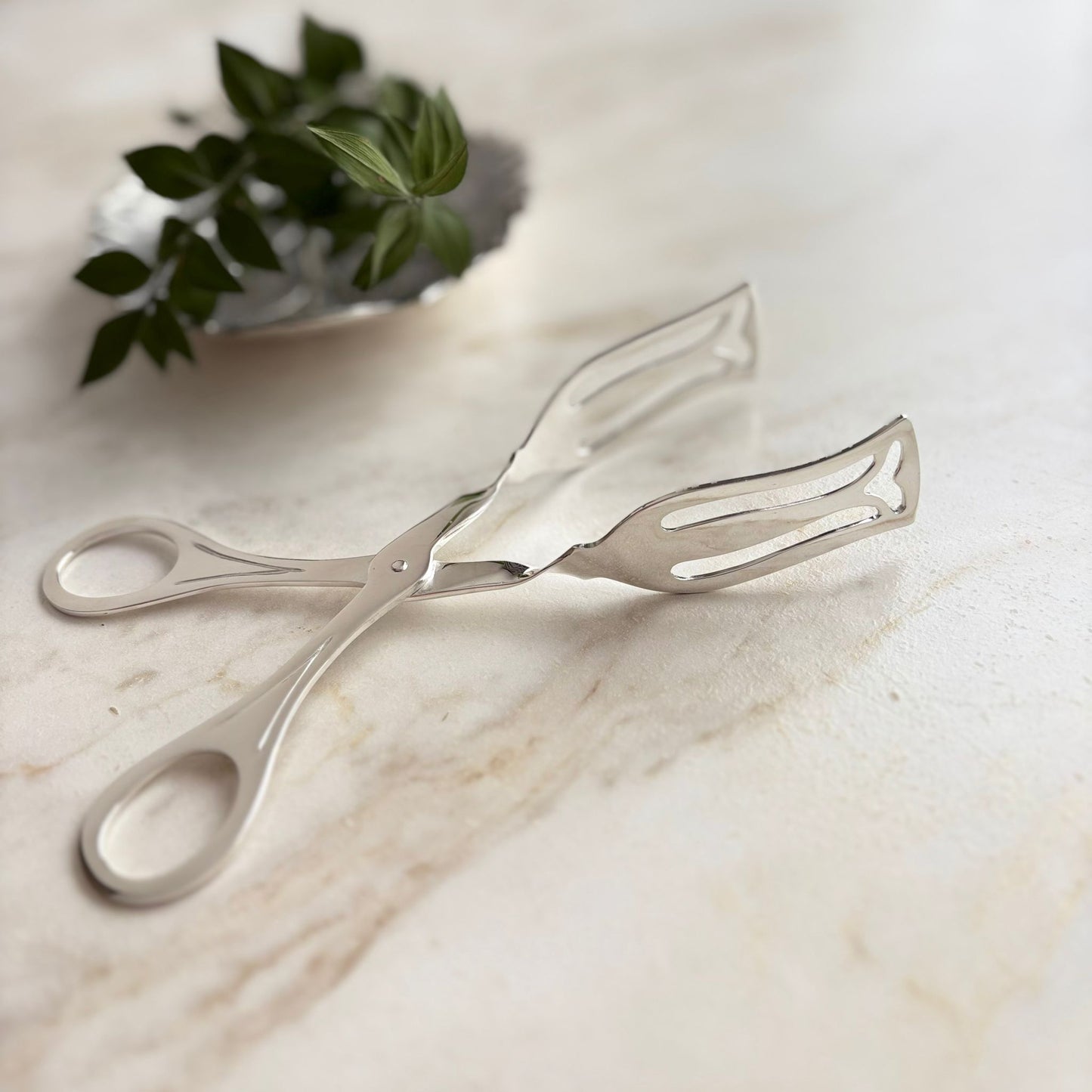 Argento Hane Sade Hatlı Gümüş Kaplama İkram Maşası - ( 19cm - 22cm )