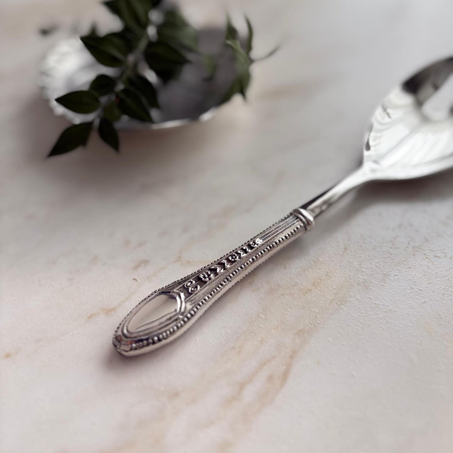 Argento Hane Heritage Motifli Gümüş Kaplama Servis Çatalı - 26cm