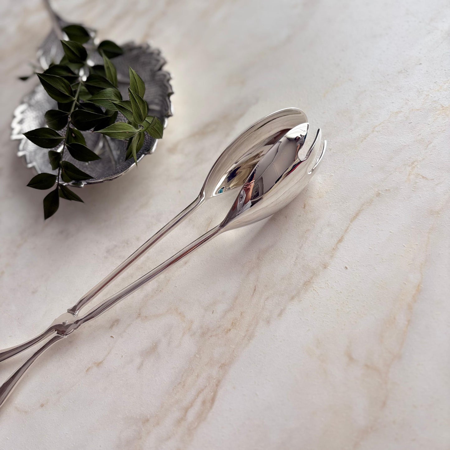 Argento Hane Asimetrik Kaşıklı Gümüş Kaplama Salata Maşası - 21cm