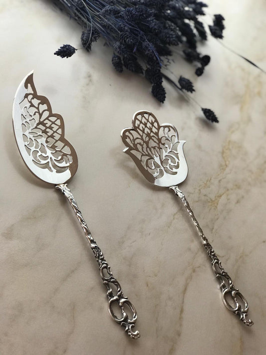 Argento Hane Şal Motifli Gümüş Kaplama Pasta Spatulası - ( 21cm - 23cm )