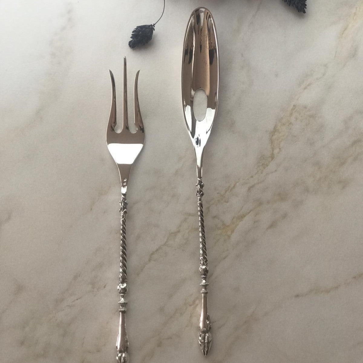 Argento Hane Burmalı Gümüş Kaplama Servis Seti - ( 21cm - 23cm )