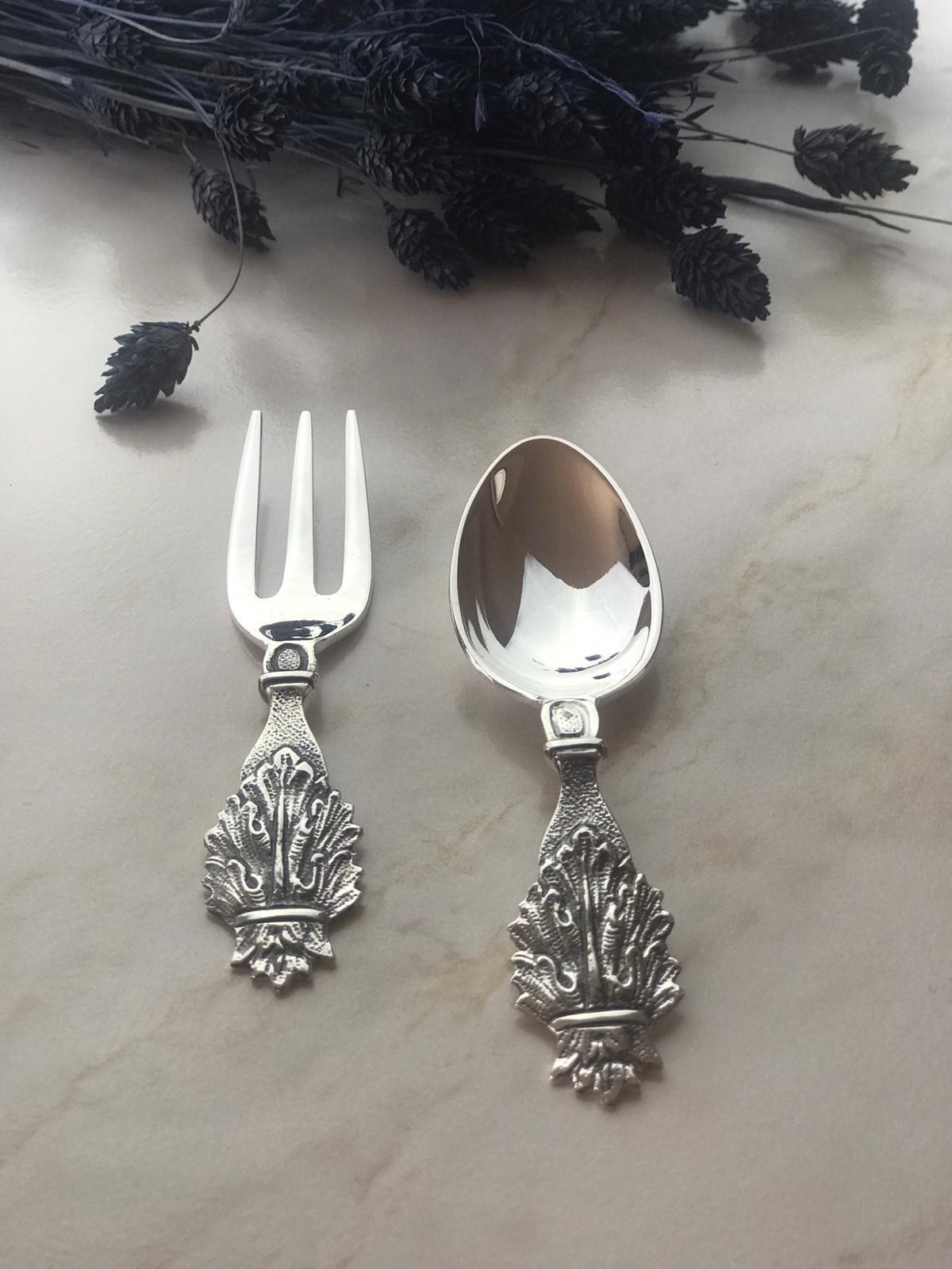 Argento Hane Rölyef Motifli Gümüş Kaplama Mini Servis Seti - 10cm