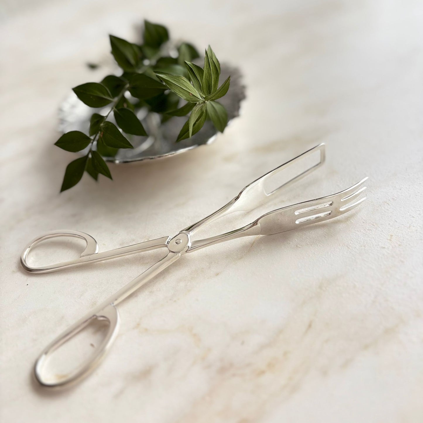 Argento Hane Asimetrik Çatallı Gümüş Kaplama İkram Maşası - 18cm