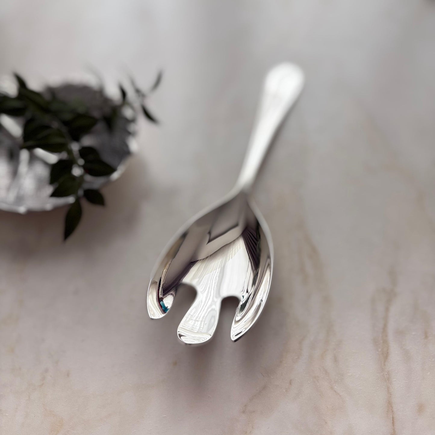 Argento Hane Sade Hatlı Gümüş Kaplama Salata Servis Kaşığı - 26cm