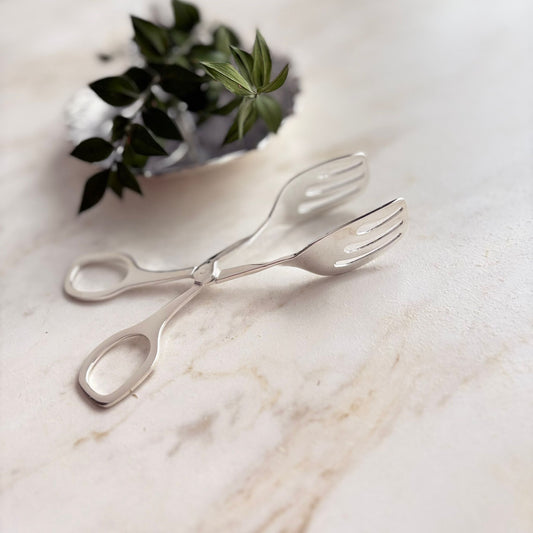 Argento Hane Minimalist Oluklu Gümüş Kaplama İkram Maşası - 14cm