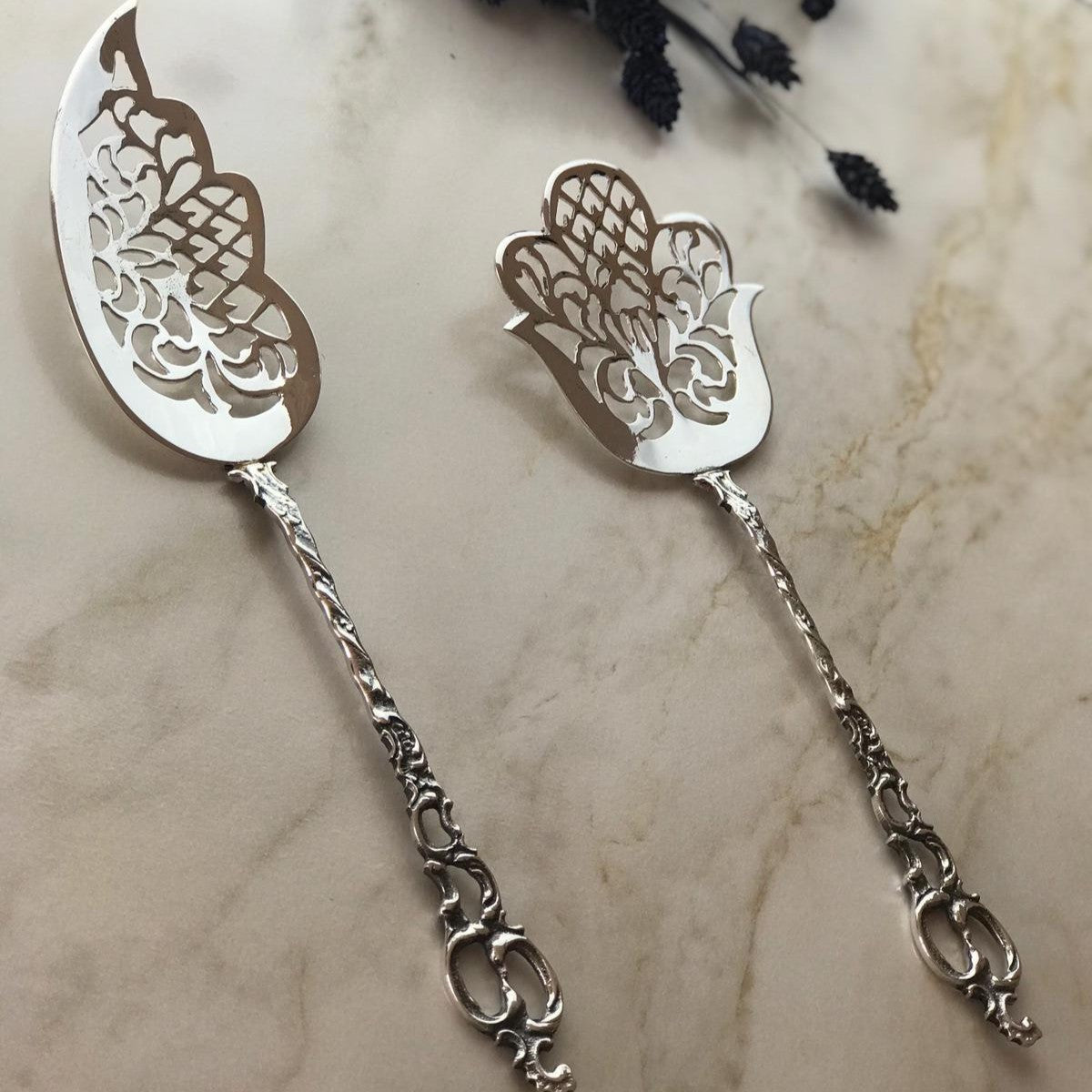Argento Hane Şal Motifli Gümüş Kaplama Pasta Spatulası - ( 21cm - 23cm )