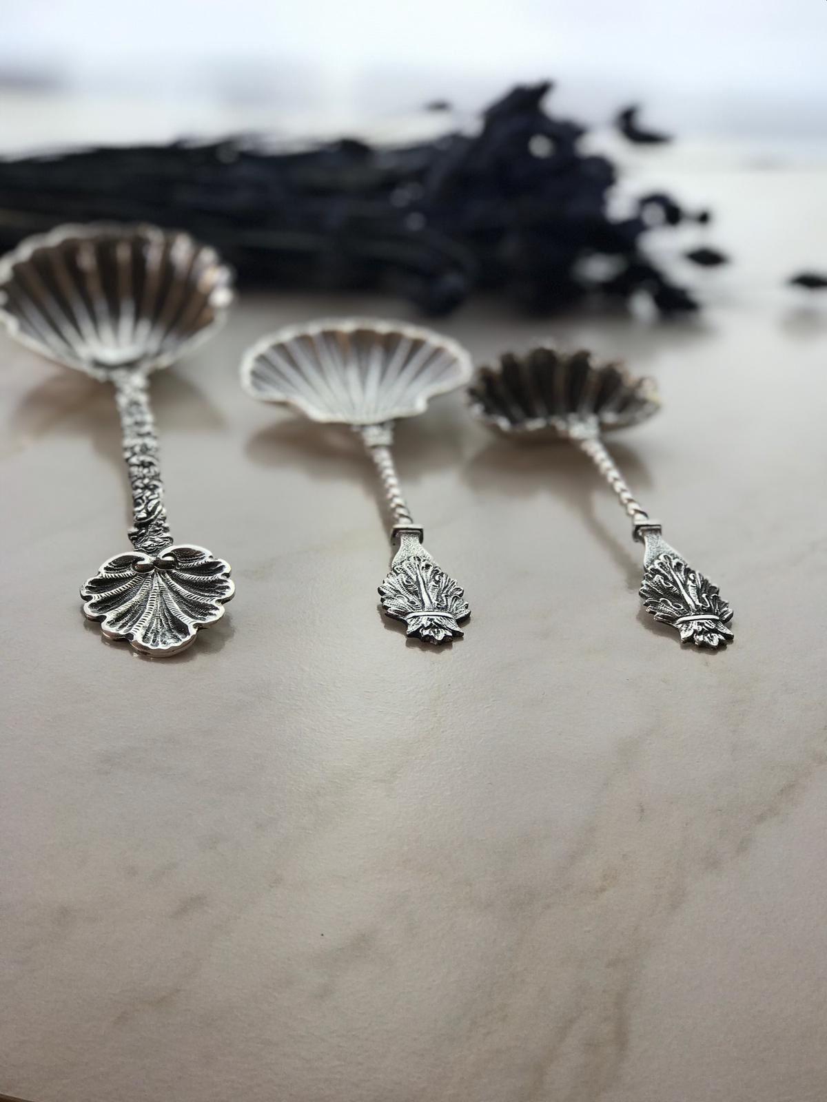 Argento Hane İstiridye Model Üçlü Gümüş Kaplama Servis Kaşık Seti - ( 22cm - 17cm - 15cm )