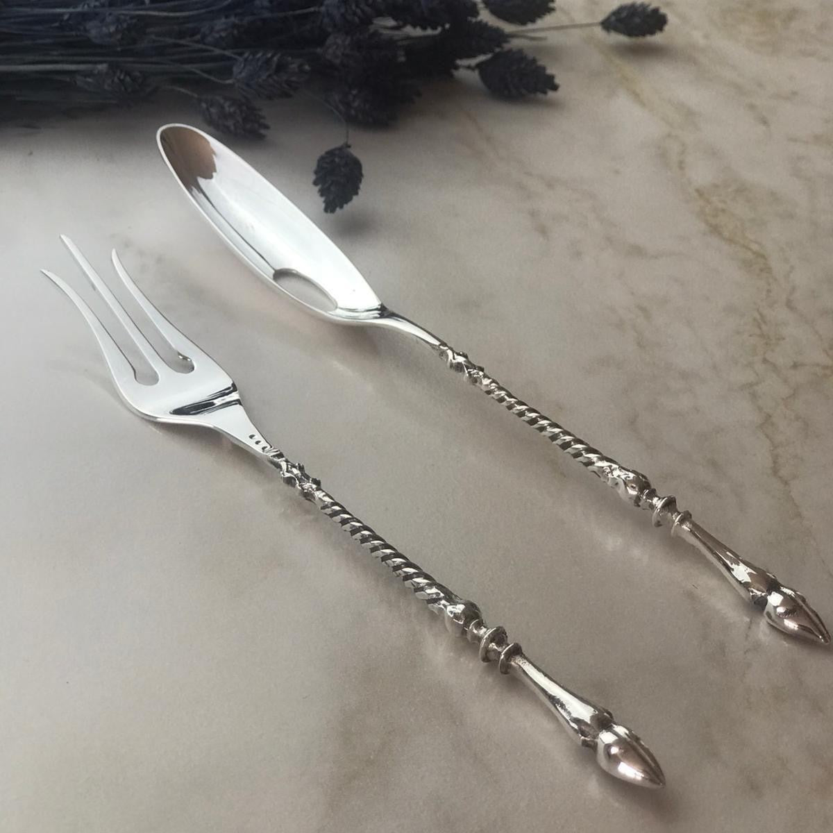 Argento Hane Burmalı Gümüş Kaplama Servis Seti - ( 21cm - 23cm )