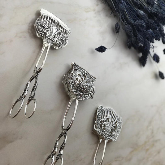 Argento Hane Ajurlu Gümüş Kaplama Klasik İkram Maşası - ( 18cm - 18cm - 18cm )