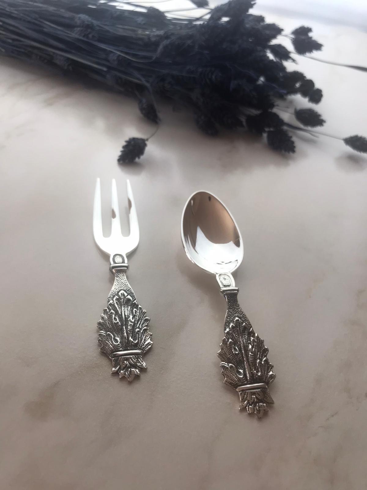 Argento Hane Rölyef Motifli Gümüş Kaplama Mini Servis Seti - 10cm