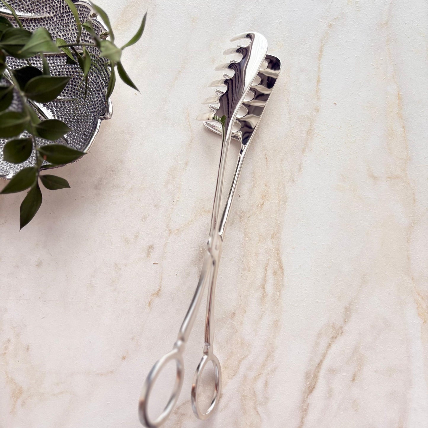 Argento Hane Sade Hatlı Gümüş Kaplama İkram Maşası - ( 19cm - 22cm )