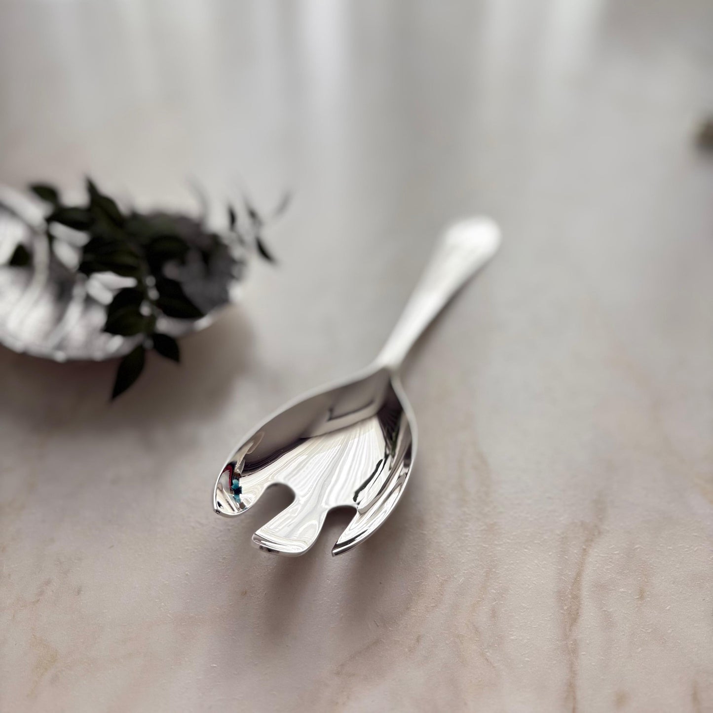 Argento Hane Sade Hatlı Gümüş Kaplama Salata Servis Kaşığı - 26cm