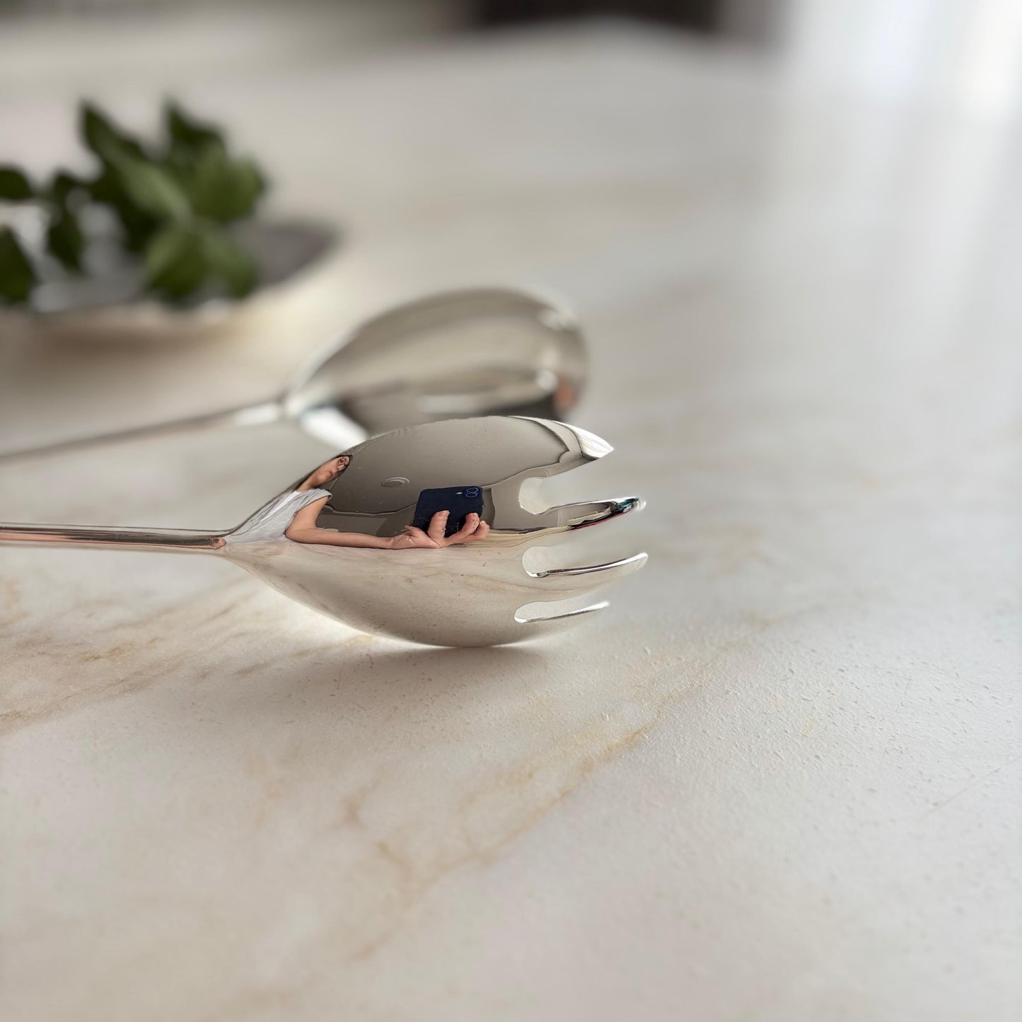 Argento Hane Asimetrik Kaşıklı Gümüş Kaplama Salata Maşası - 21cm