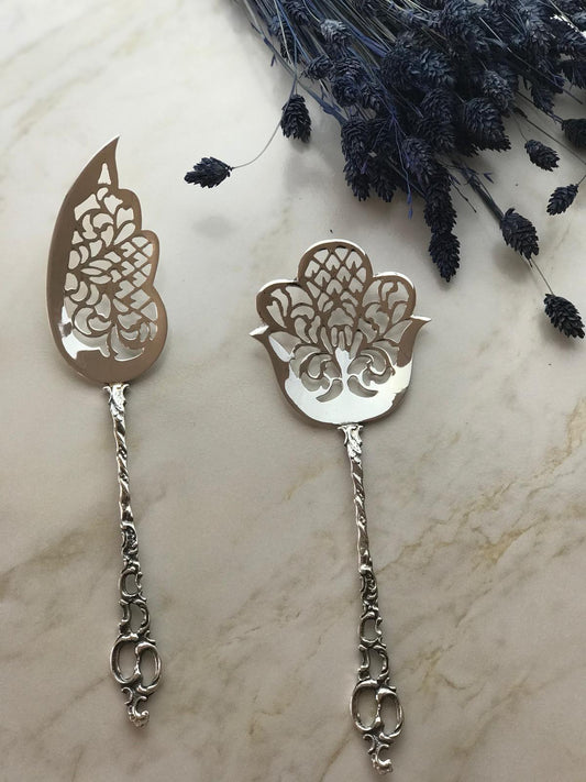 Argento Hane Şal Motifli Gümüş Kaplama Pasta Spatulası - ( 21cm - 23cm )