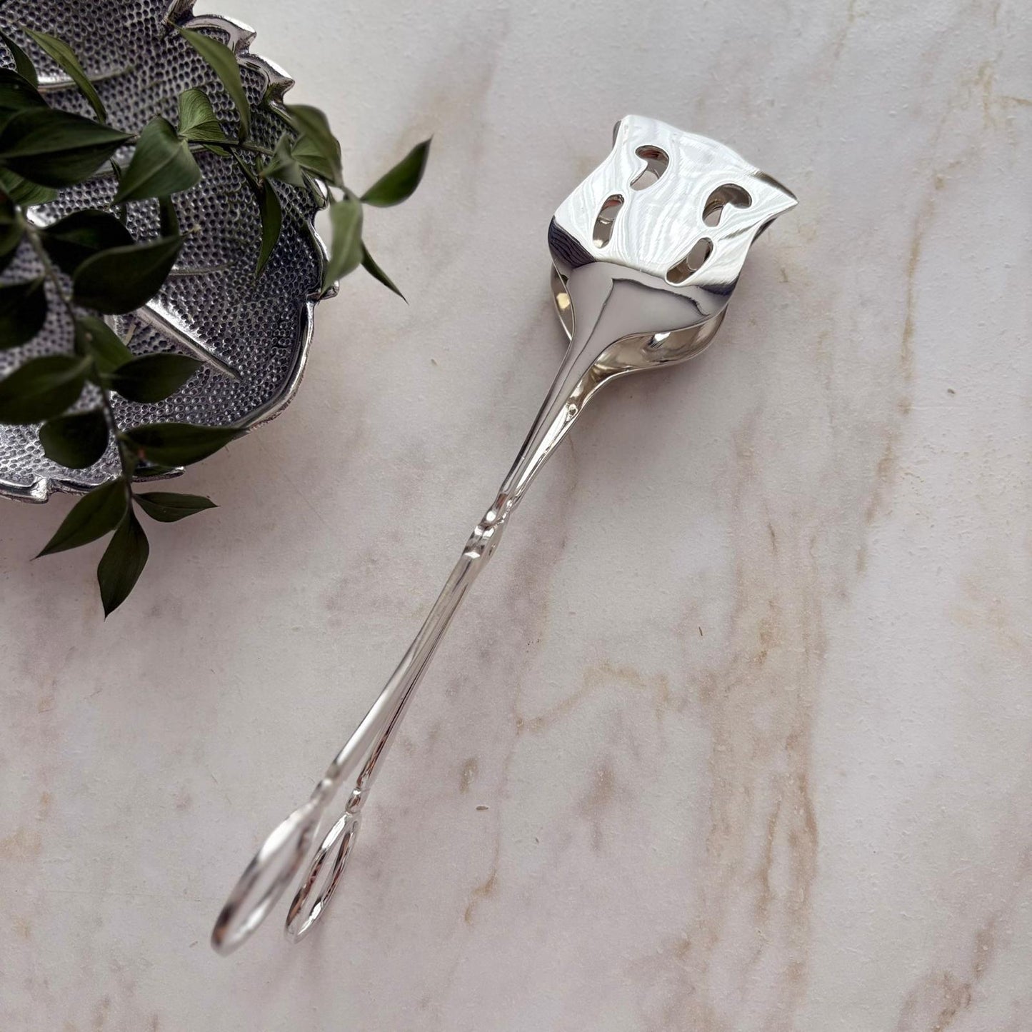 Argento Hane Vintage Ajurlu Gümüş Kaplama Servis Maşası - 20cm