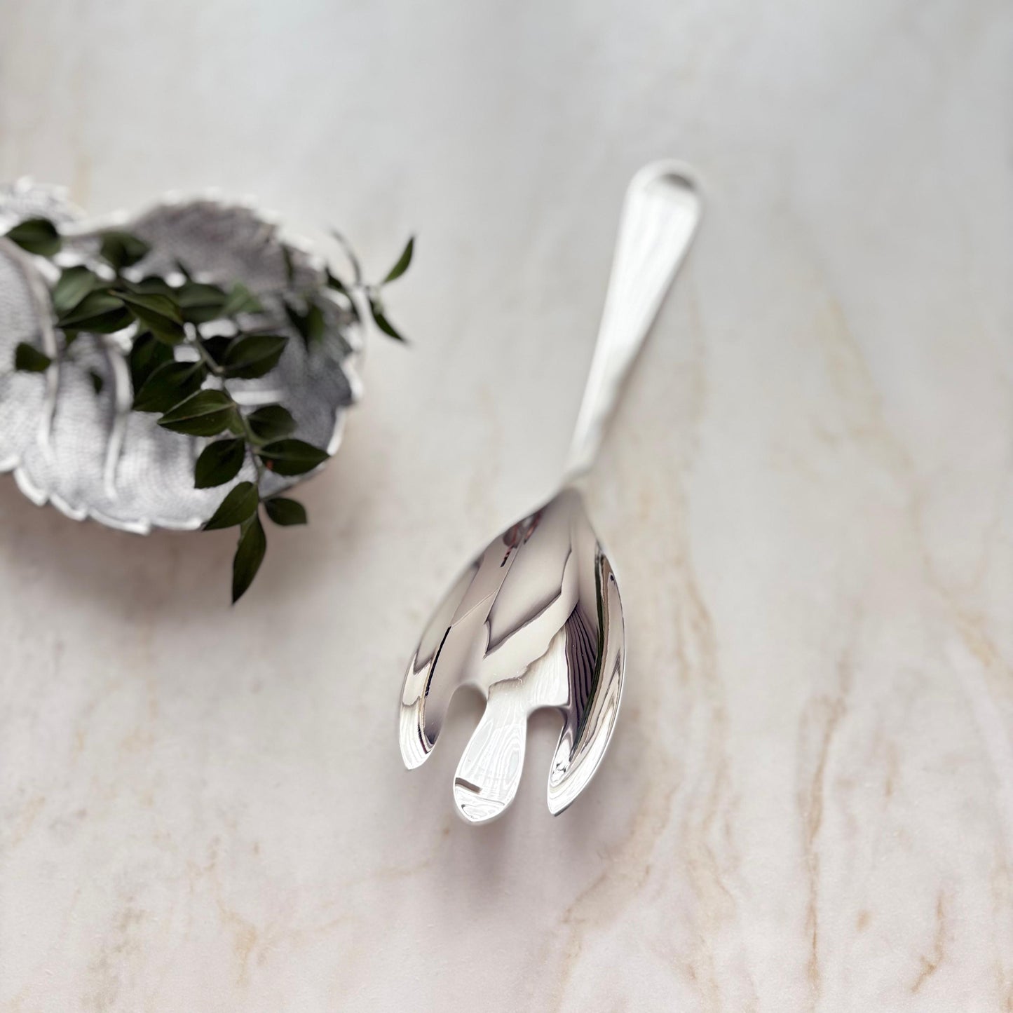 Argento Hane Sade Hatlı Gümüş Kaplama Salata Servis Kaşığı - 26cm