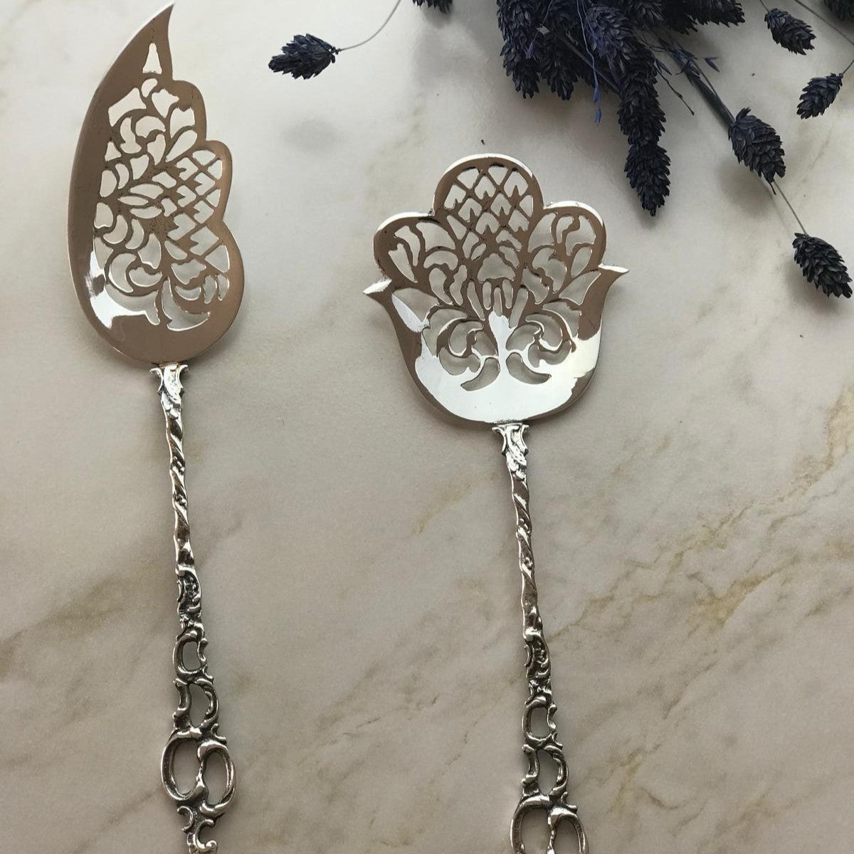 Argento Hane Şal Motifli Gümüş Kaplama Pasta Spatulası - ( 21cm - 23cm )
