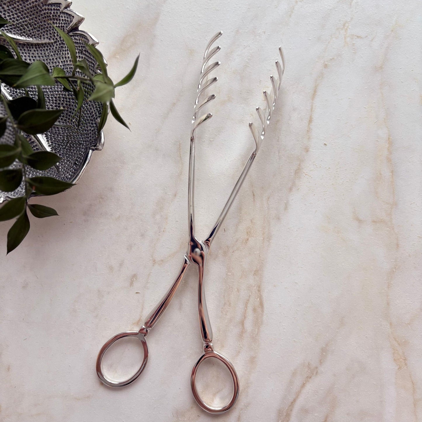 Argento Hane Sade Hatlı Gümüş Kaplama İkram Maşası - ( 19cm - 22cm )