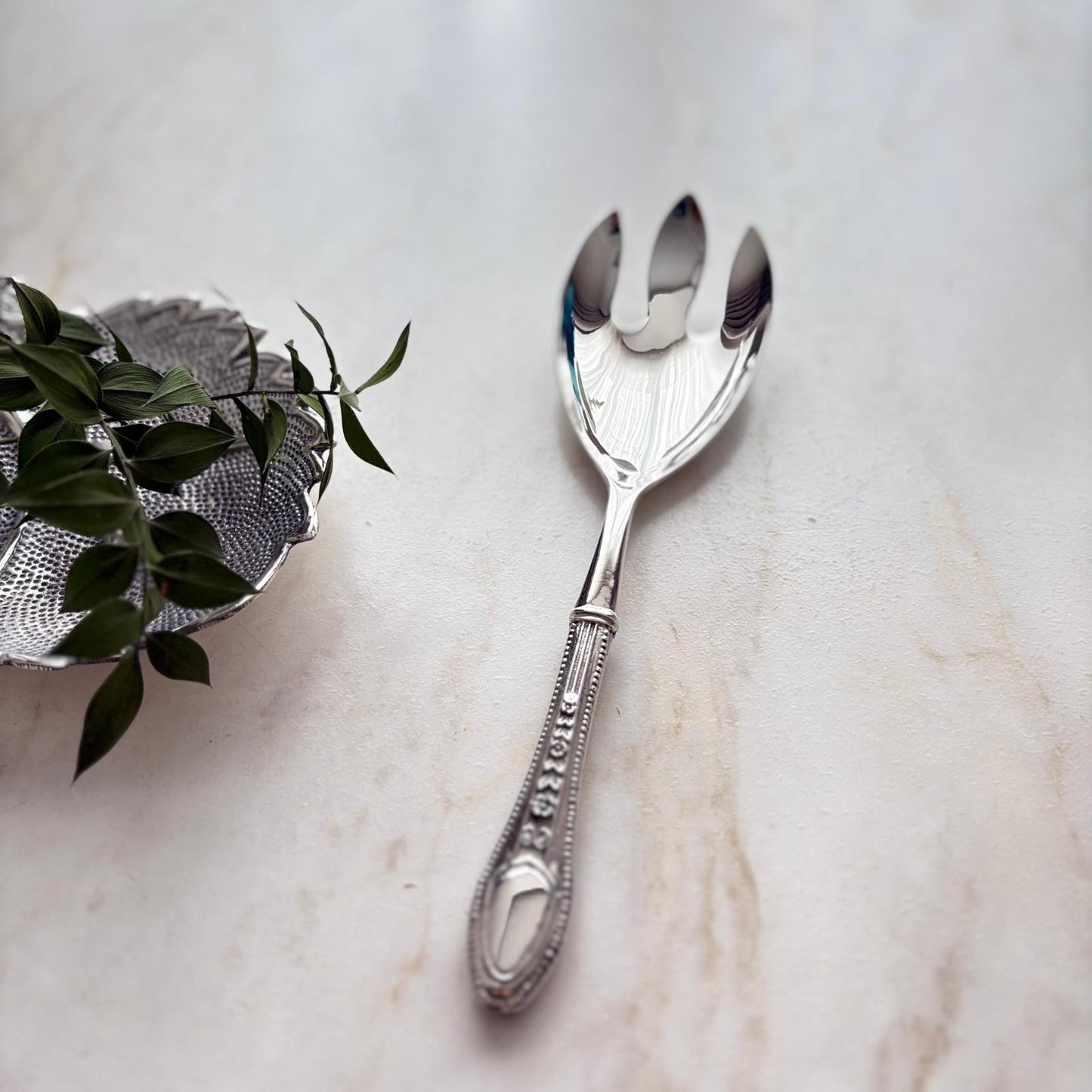 Argento Hane Heritage Motifli Gümüş Kaplama Servis Çatalı - 26cm