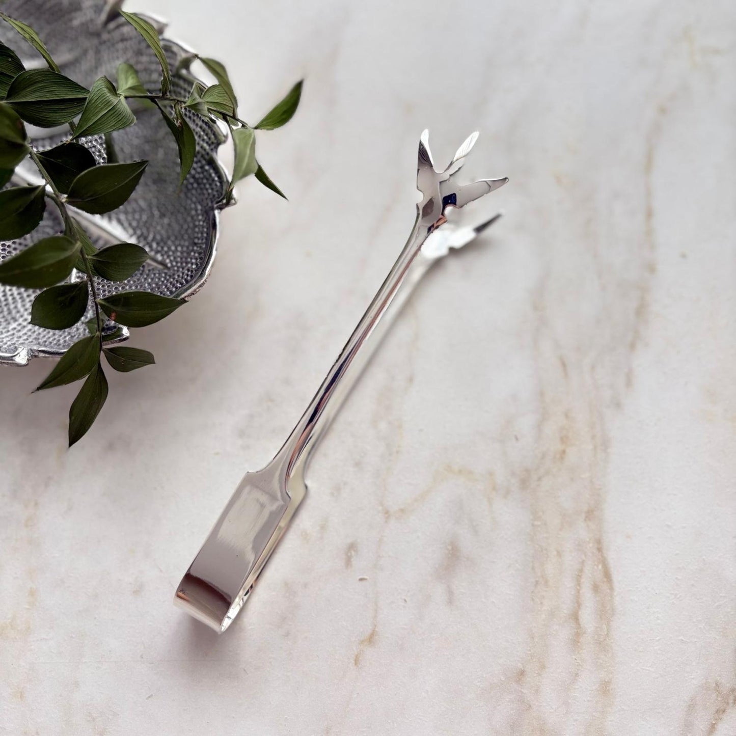 Argento Hane Pirinç Üzeri Has Gümüş Kaplama Pençe Uçlu Servis Maşası - 16 cm